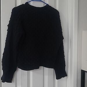 ☆ LABOR DAY $5☆ Black Popcorn Open Knit Short Puff Sleeve Sweater Sz L